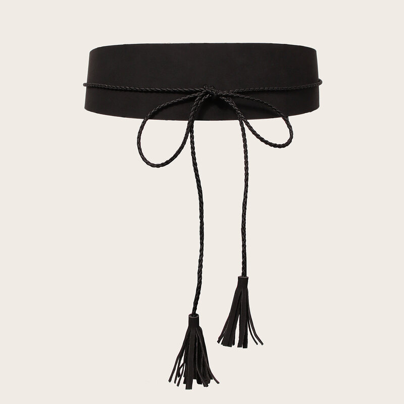 Cinturón ancho anudado con borla de cuerda trenzada para mujer, cuero de imitación, vestido de cintura suave a la moda, Obi