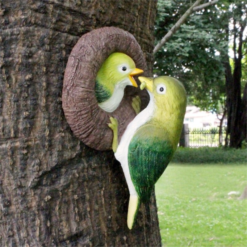 X6HD Resin Burung Buatan Tangan Patung Makan Burung Hadiah Ulang Tahun Ornamen Dekoratif untuk Taman Rumah