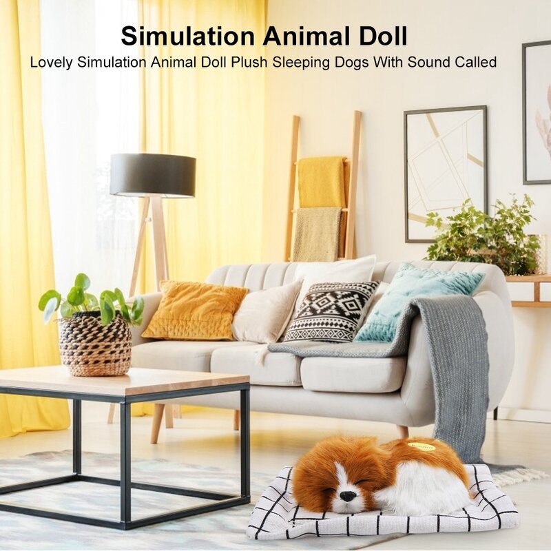 Juguetes de peluche para niños, muñeco de Animal de simulación encantador, perros durmiendo de peluche, juguete con sonido, decoración, regalo de cumpleaños para niños