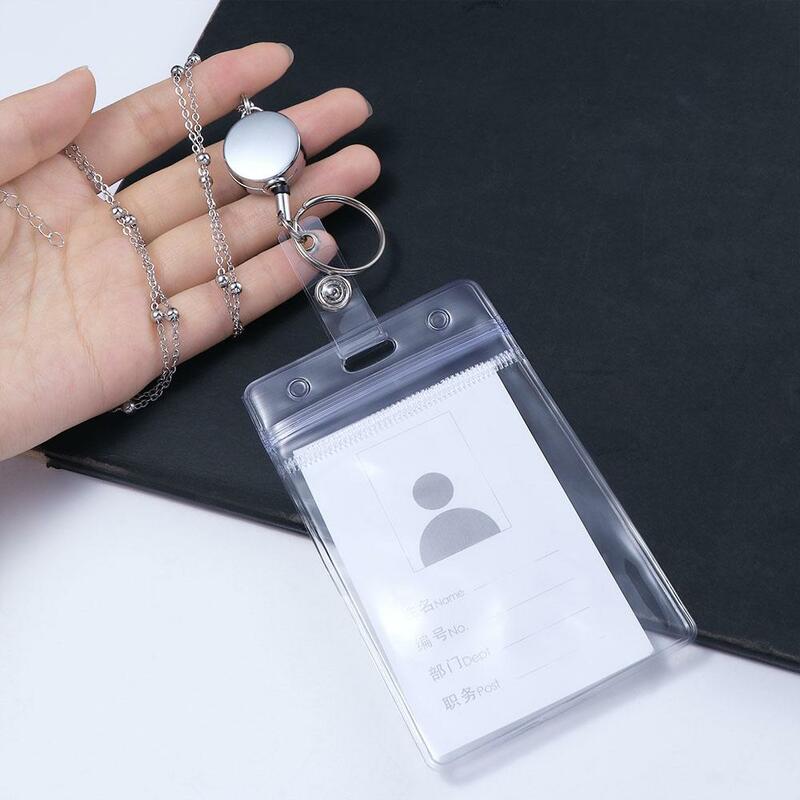 Name Card Keychain Key Ring Clips DIY Beaded Lanyard Badge Holder Necklace Retractable Badge Reel Lanyard with ID Card Holders