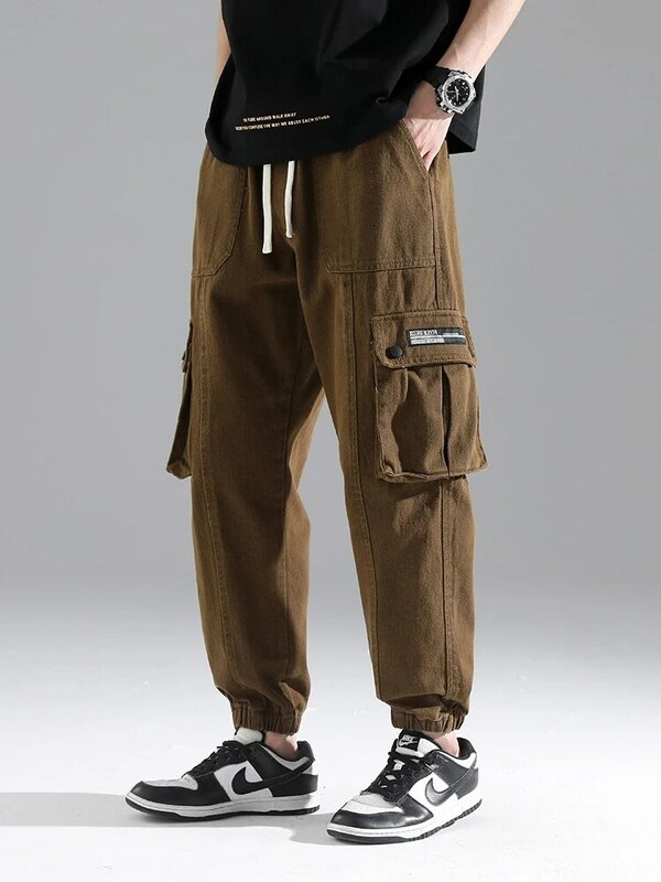 ฤดูใบไม้ผลิฤดูร้อนหลายกระเป๋าขนส่งกางเกงชายขนาด Baggy Joggers Streetwear ผ้าฝ้ายลำลองทำงานชาย Harem กางเกง8XL