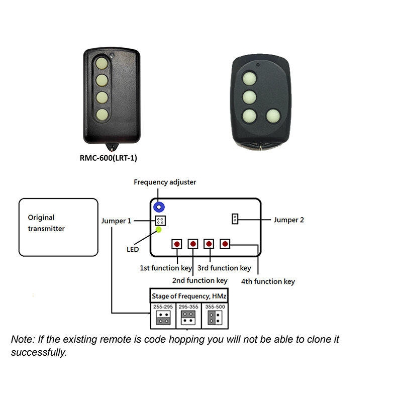 REMOCON RMC600 Control remoto para puerta de garaje 250MHz-450MHz código fijo para REMOCON LRT1 RMC610 RMC555 Control remoto de puerta