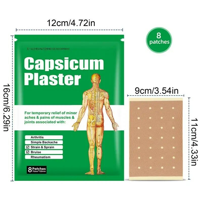 Parche de yeso para Capsicum, parches para Abdomen, alivio del dolor, calor de Capsicum, parche caliente para espalda, cuello, hombro y rodilla, 8 piezas