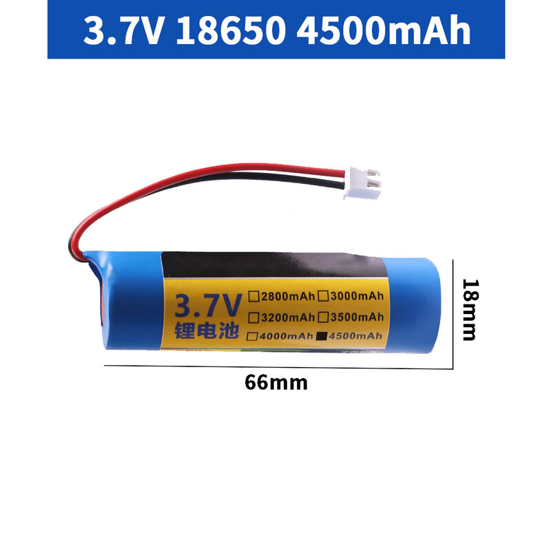 Bateria de lítio recarregável Li-lon com carregador, relógio, bateria de áudio Bluetooth, Xh2.54-2P Plug, 4500mAh, 3.7 V, 18650