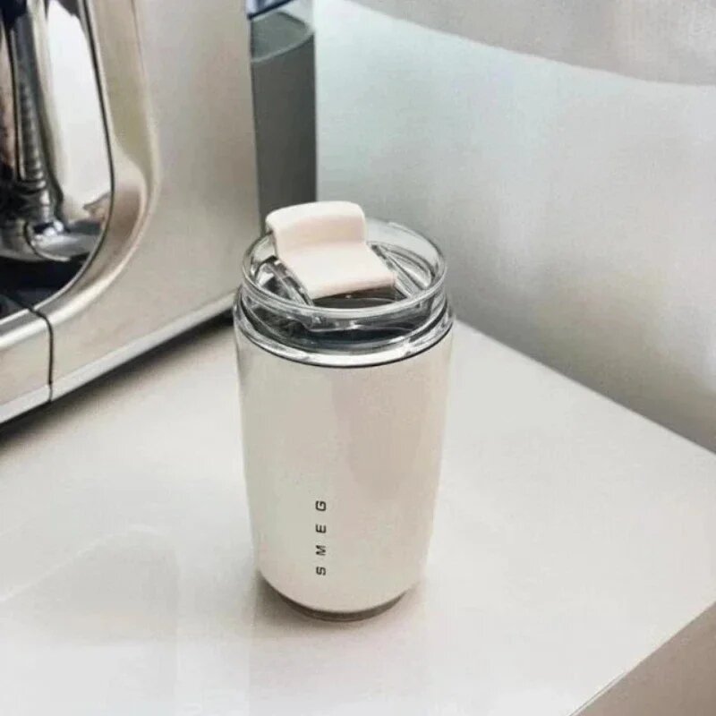 SMEG-termo de acero inoxidable con compartimento para café, taza de vidrio térmico con aislamiento, botella deportiva, termo de agua blanco