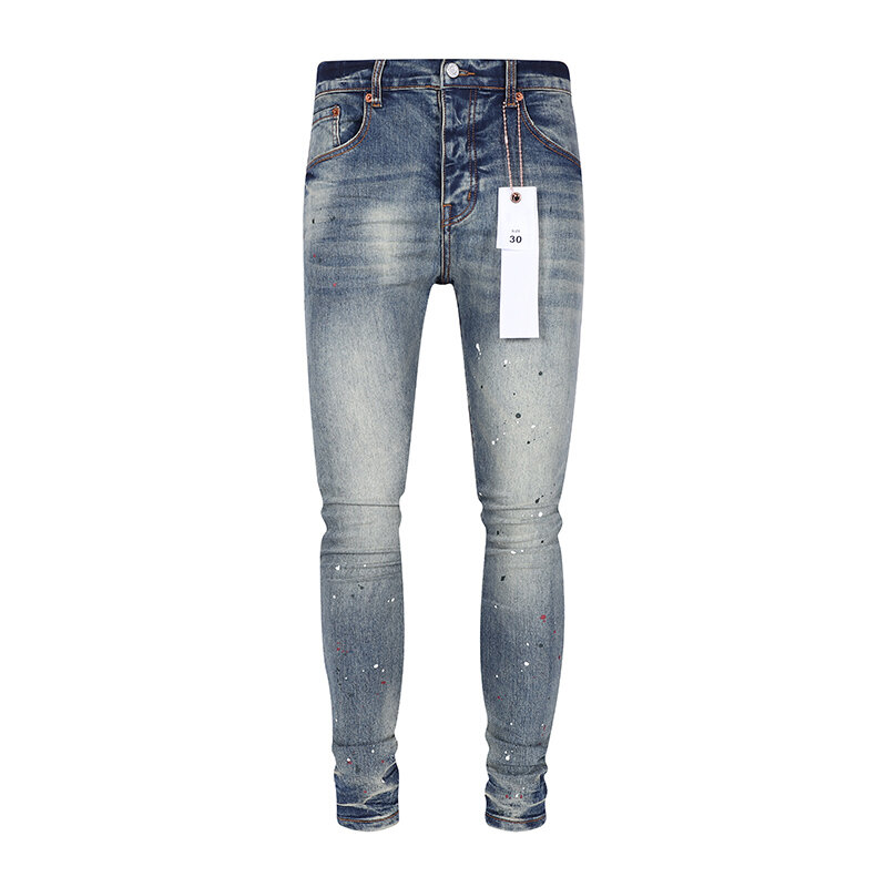 Джинсы мужские в стиле Хай-стрит, модные синие Винтажные эластичные узкие джинсы с разрезом, дизайнерские Брендовые брюки в стиле хип-хоп