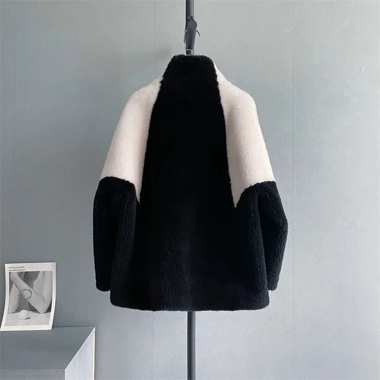 Abrigo de lana pura para mujer, abrigo de piel auténtica de oveja, chaquetas holgadas de grano, novedad de 2024, ZT, 100%