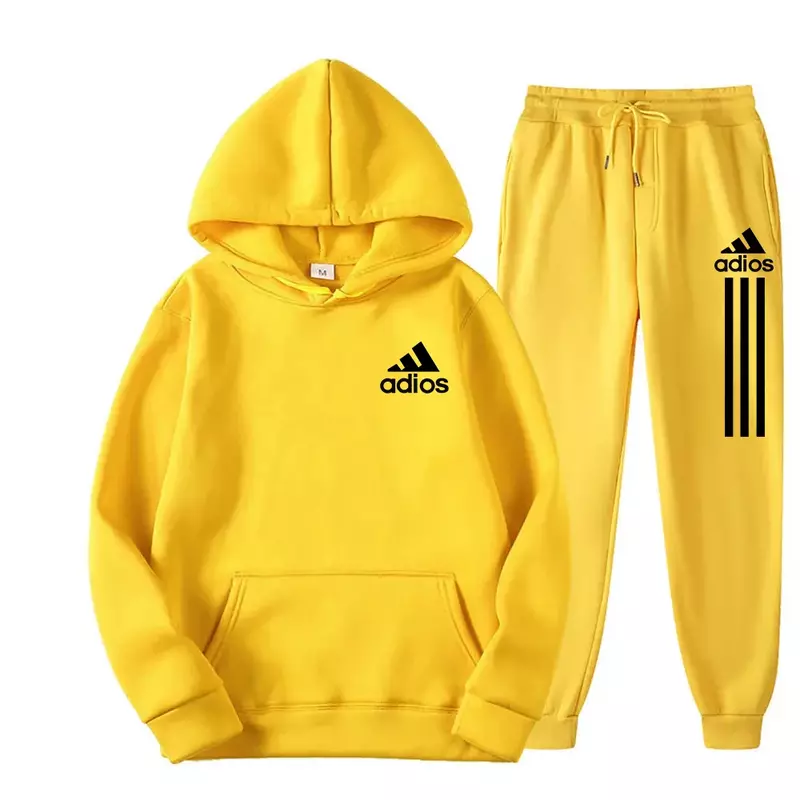 Костюм спортивный из двух предметов для мужчин и женщин, пуловер с капюшоном и штаны для бега в стиле хип-хоп, Весна и зима 2024