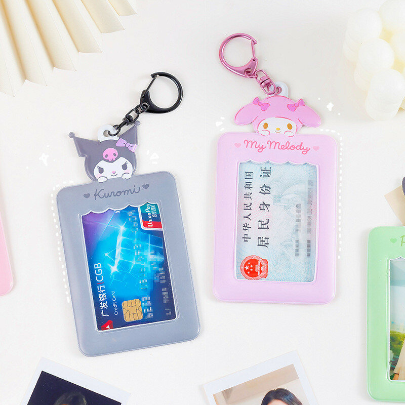 Kawaii Sanrio brelok Cinnamoroll fotokartka Kuromi uchwyt na karty wisiorek szkolne materiały papiernicze etui na klucze zabawki prezent dla dziewczynek