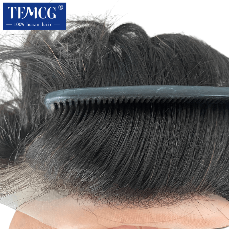 Delikatna peruka męska Mono z miękkim Pu Toupee 100% ludzkich włosów oddychająca męska proteza kapilarna męska peruka systemy Exhuast