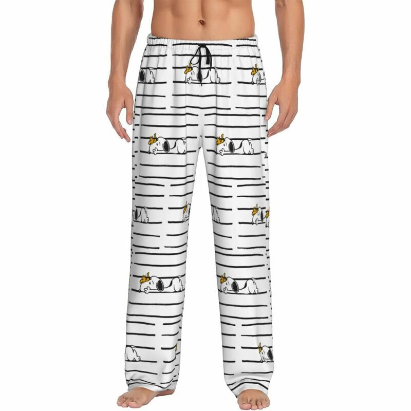 Niestandardowy nadruk Manga Snoopy Woodstock spodnie od piżamy męskie kreskówka pies bielizna nocna spodnie i spódnice z kieszeniami