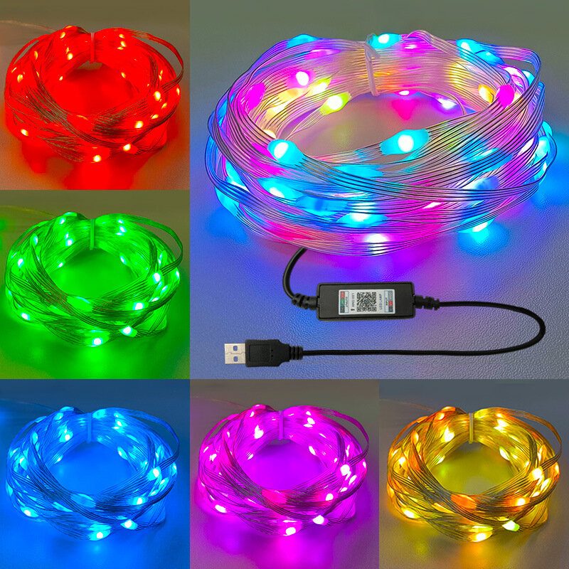 Cadena de luz mágica USB de 10m, cadena de luz de cuero para el día de Navidad, para exteriores, boda, Camping, Control remoto