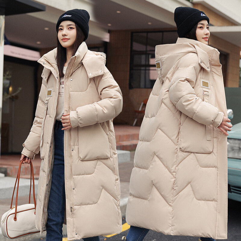 Frauen Winter dicke warme wind dichte Kapuze lange Parka Daunen jacke Reiß verschluss taschen Baumwolle gepolsterte Jacke koreanischen Mantel versand kostenfrei