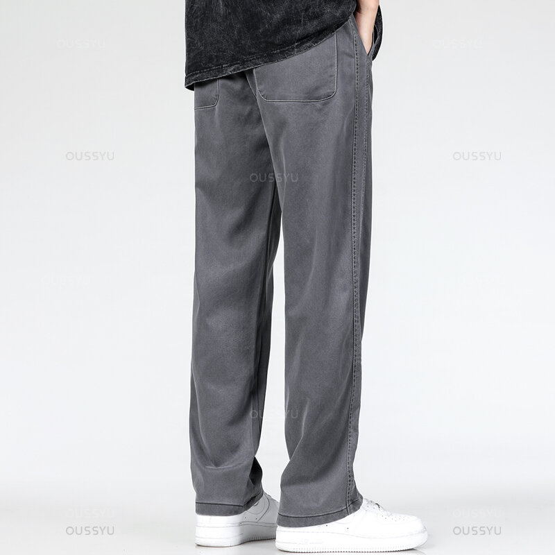 Calça jeans Lyocell masculina, casual de quatro estações, elástica, jeans, marca masculina, solta, reta, tamanho grande, M-5XL, fashion