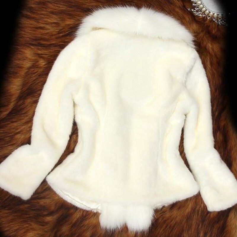 Winter New 2023 Women Mink-like Fur Coat Imitation Fox Fur Collar Slim Short Outwear Female Fashion Thicken Warm Casual Outcoat