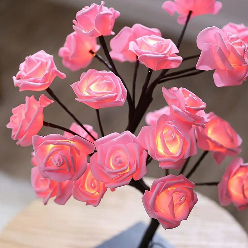 Rose Tree Lights 24pcs LED Rose Decorative Table Lamp USB Powered Night Lights Christmas Party Indoor Decoration or Holiday Gift