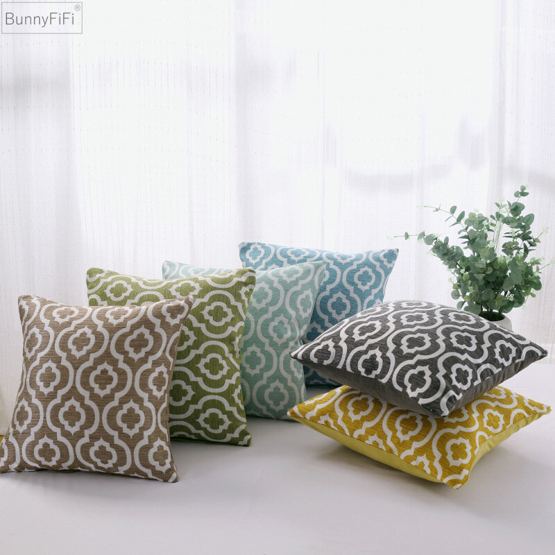 Funda de cojín geométrica, cubierta de almohada cuadrada de lino teñido de hilo, decorativa para el hogar para sofá cama, 45x45cm, amarillo, verde, azul, marrón