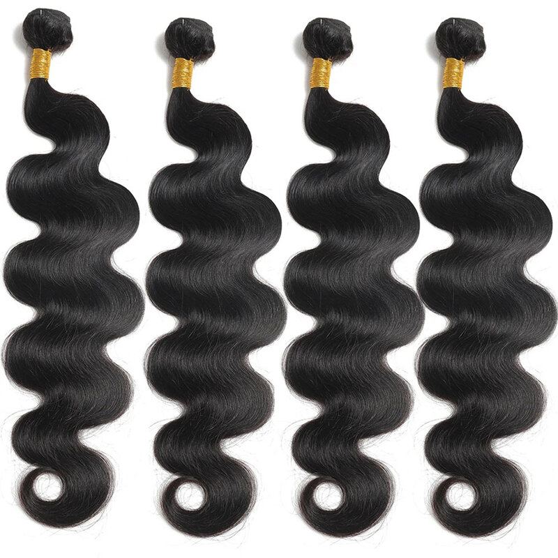 Mechones de cabello humano ondulado brasileño, extensiones de cabello Natural, negro, crudo, 12A, 1/3 /4 mechones, 8-28 pulgadas