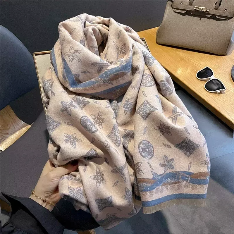 Marca de luxo inverno cachecol de caxemira para mulheres moda quente xales e envoltórios pashmina neckerchief poncho borla bufandas echarpe