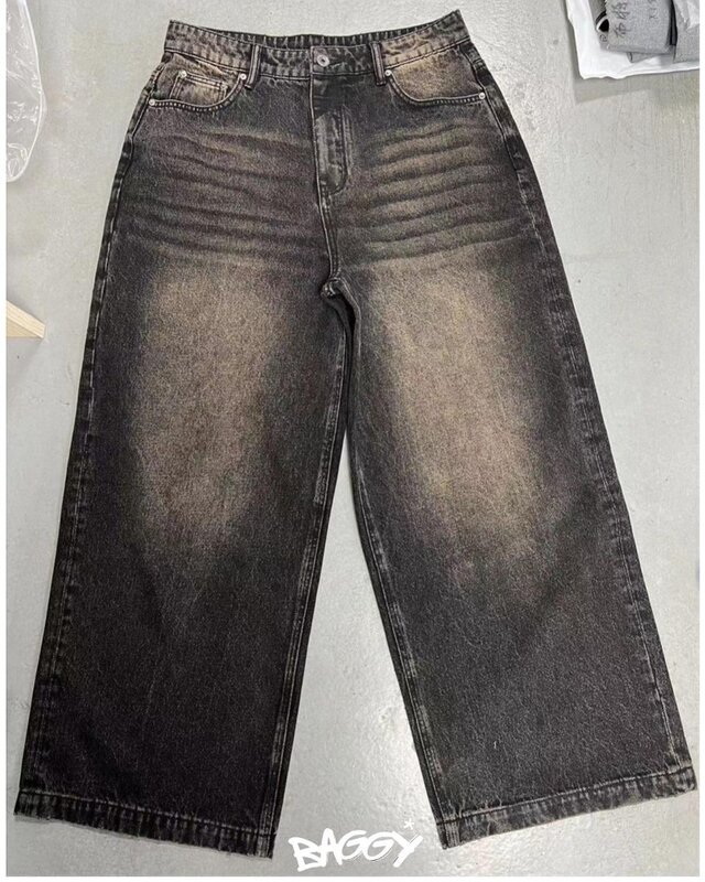 2024 Europese En Amerikaanse High Street Trend Retro Oude Mannen Jeans Y 2K Goth Harajuku Mode Paar Casual Losse Wijde Pijpen Broek