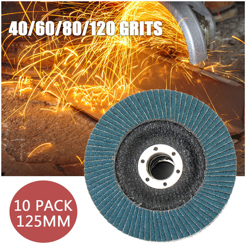 10 pces 5 "125mm angle grinder discos de lixamento 40/60/80/120 grit moagem roda flap discos metal plástico madeira remoção ferramenta abrasiva