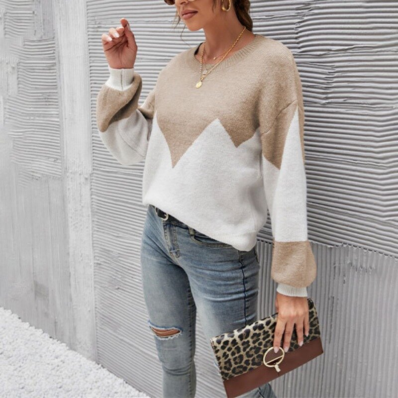 Casual Loose Knit Sweaters Pullover Autumn/Winter Women's Sweaters 2023 New O-neck Full Lantern Sleeve Colored Skinny Pullovers