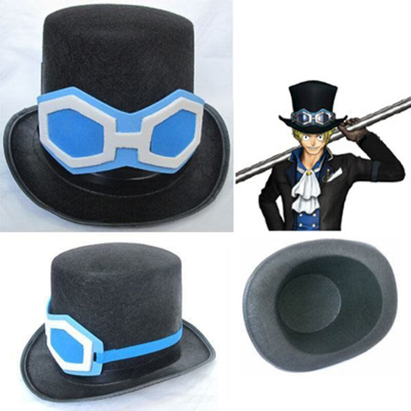 Sombrero de Cosplay Sabo de una pieza, accesorio plano negro, Anime