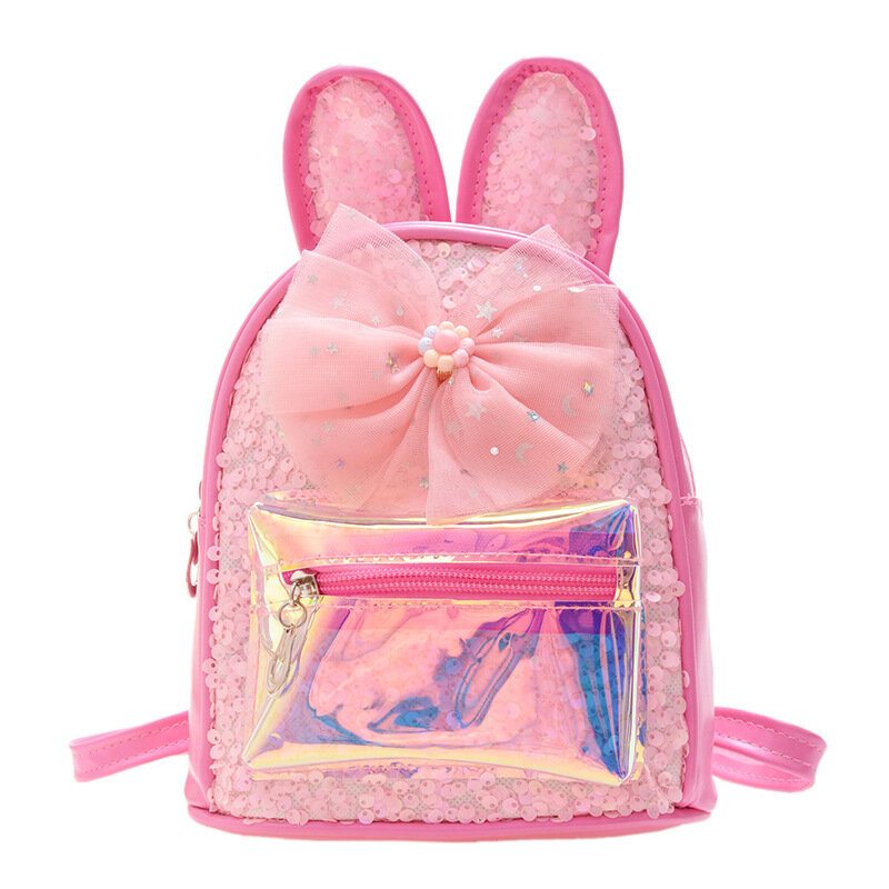 여아용 레이저 PU 배낭 토끼 귀 반짝이 배낭 배낭, 세련된 학교 가방, 어머니 키즈 가방