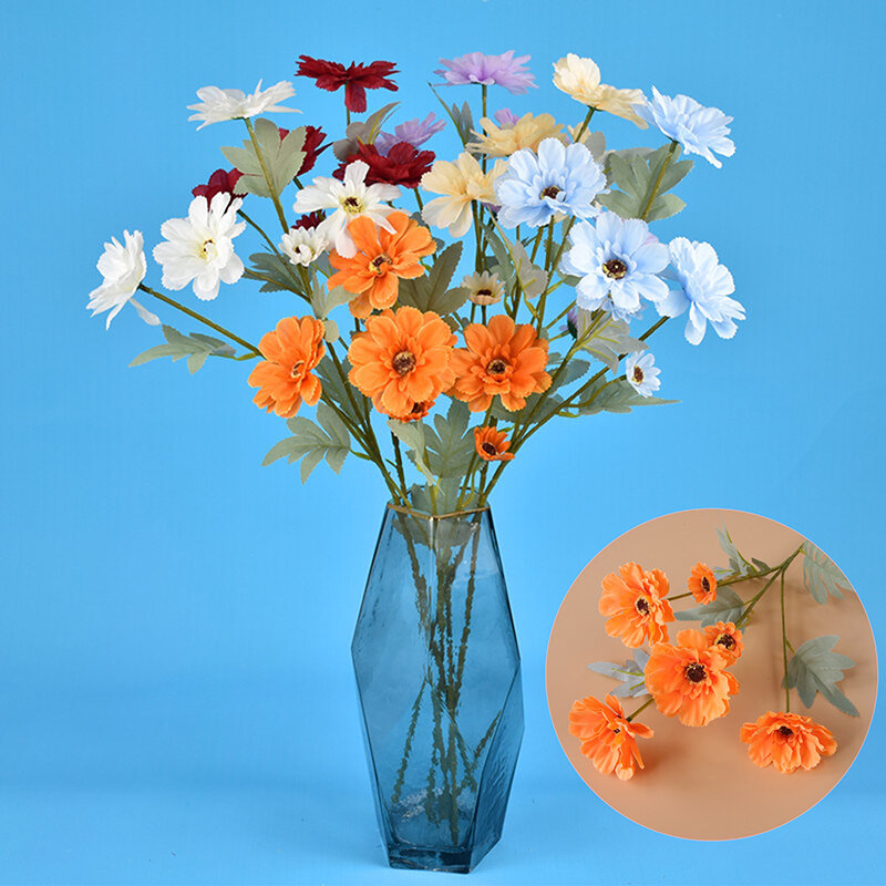 Flor artificial do crisântemo para a decoração, Flores falsificadas para a decoração home e do casamento, 6 cabeças