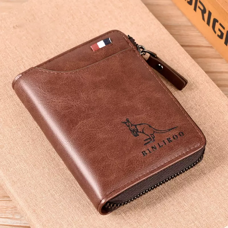 Dompet pria kulit asli desainer mewah dompet tempat kartu ritsleting RFID untuk pria dompet pria pendek portabel