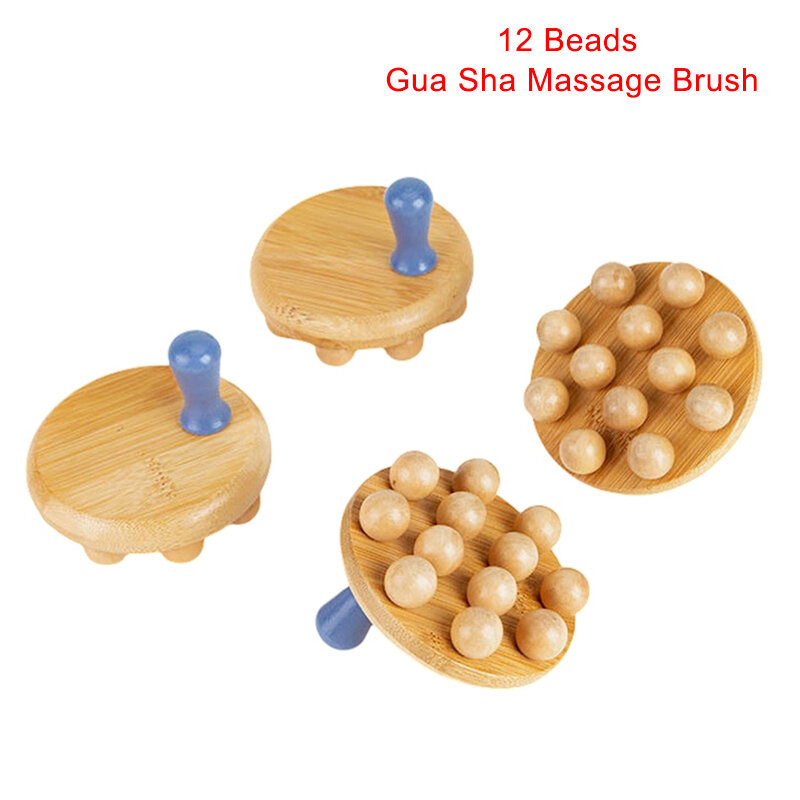 12 Beads Wood Handheld Gua Sha Massage Brush Natural Waist Leg Body Meridian Scraping SPA Therapy Anti Cellulite Relaxation Tool
