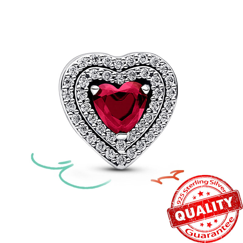 New 925 Sterling Silver Sparkly Red  Levelled Heart Beaded Charm Fit Original Pandora Bracelet DIY Jewelry Gift For Women