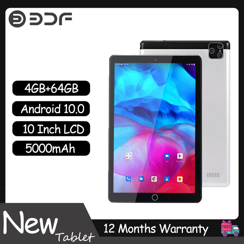 BDF New Large Tablet p10 10Inch Display 4GB RAM 64GB ROM 5000mAh Battery Front 2MP rear 5MP camera Supports WIFI and 3G networks