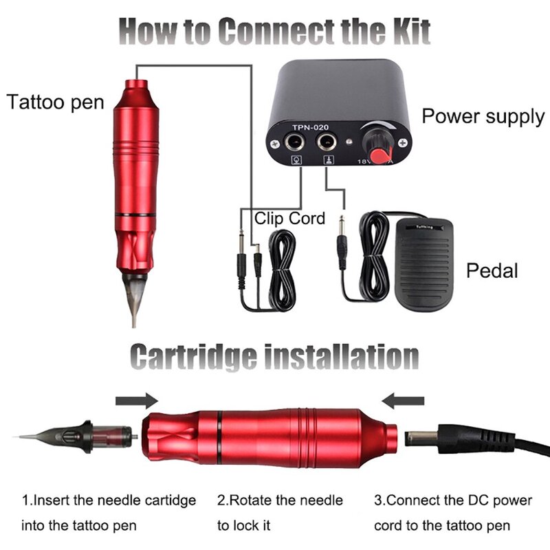 MiniTattoo Power Pen Motor Tattoo Set de máquina de tatuaje, juego de pluma de tatuaje, máquina de tatuaje de motor profesional