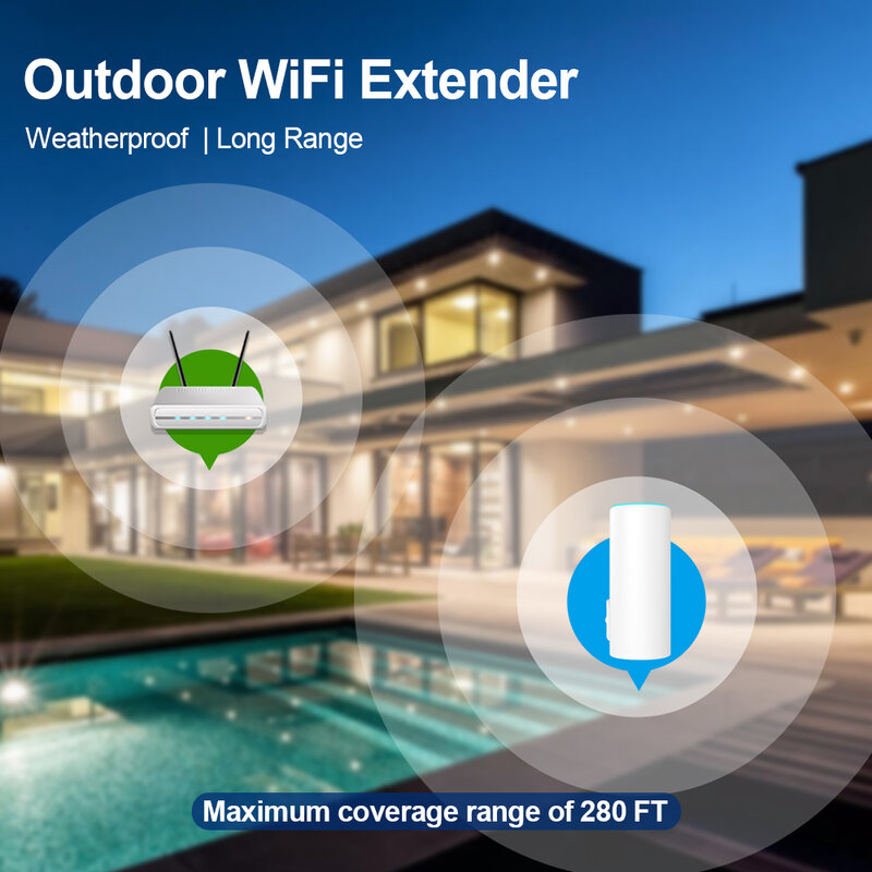 Extensor WiFi AC1200 para exteriores, banda Dual de largo alcance, IP44, resistente a la intemperie, compatible con alimentación PoE, hasta 1200Mbps