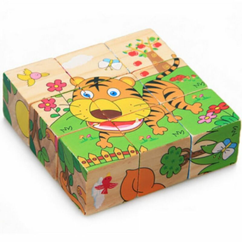 Mainan Puzzle hewan kartun anak-anak, 6 sisi Wisdom Jigsaw mainan pendidikan dini hadiah permainan orangtua-anak