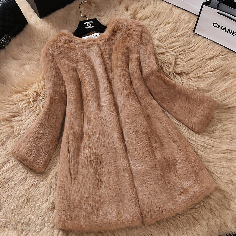 Real Rabbit Fur Coat Jacket 2022 Ins Nieuwe Winter Dames Vrouwelijke Rex Konijn Bontjas Parker Jas 75Cm Vrouwen echt Konijnenbont Jas