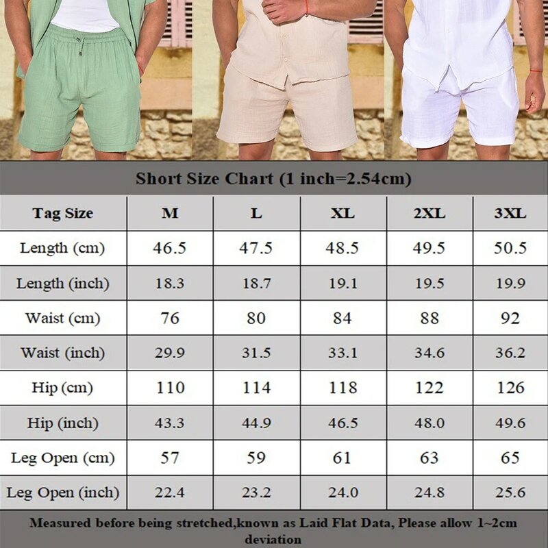 Setelan dua potong untuk pria, kemeja Linen berkerah musim panas Solid, Set dua potong, kemeja pendek ukuran besar musim panas nyaman