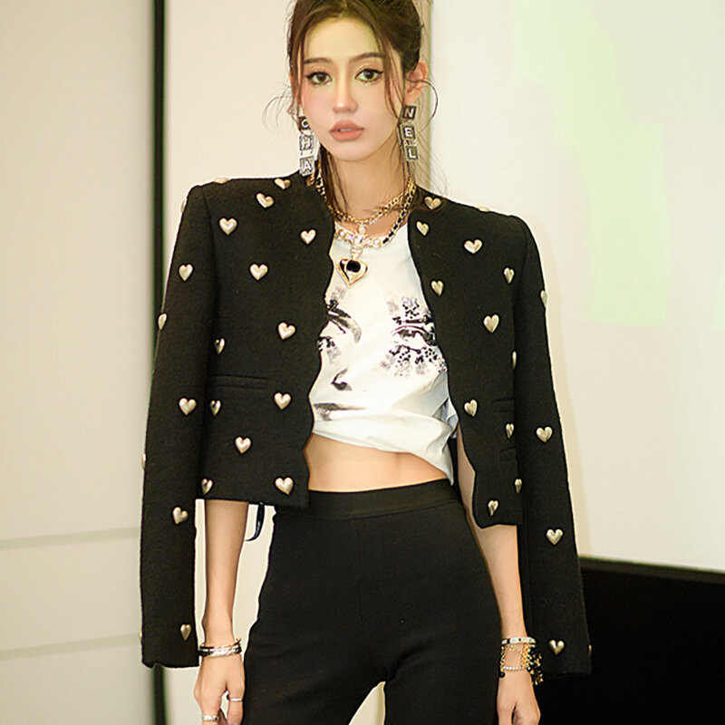 Модные брендовые твидовые куртки для женщин 2023 дизайнерские шерстяные пальто с круглым вырезом и длинным рукавом осенне-зимняя верхняя одежда в винтажном Корейском стиле