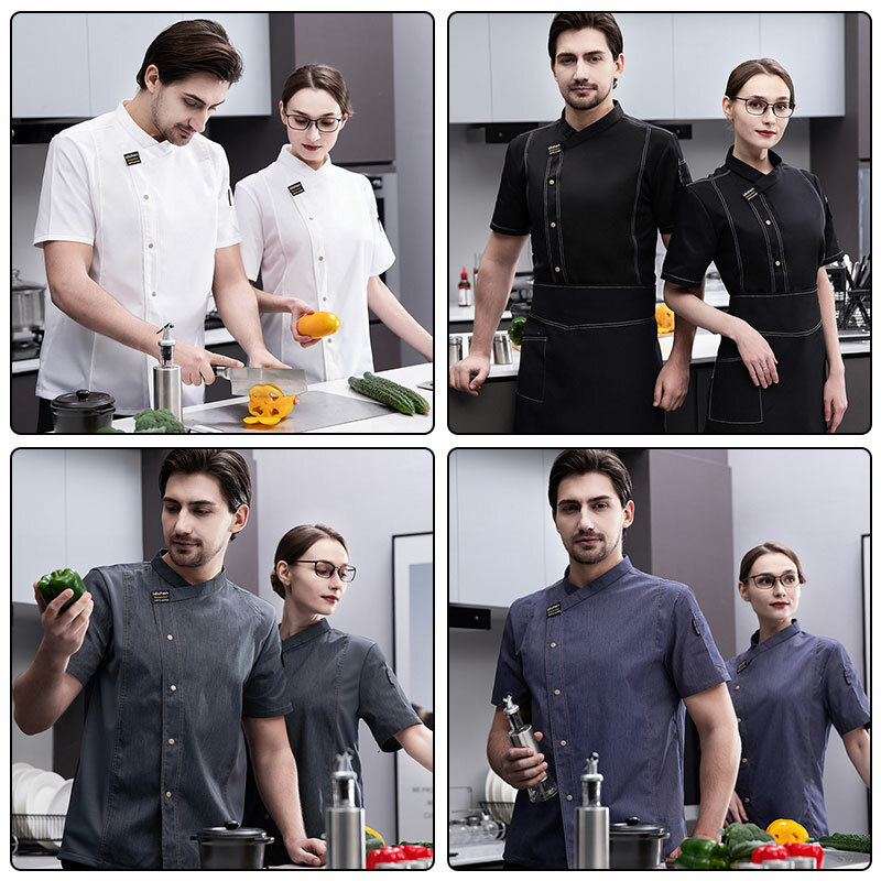Camisas de Chef Unisex para hombres y mujeres, abrigo de Chef de cocina, chaqueta de cocinero, Tops de camarero de Hotel, restaurante, tienda de pasteles, uniforme de trabajo de disfraz de cafetería