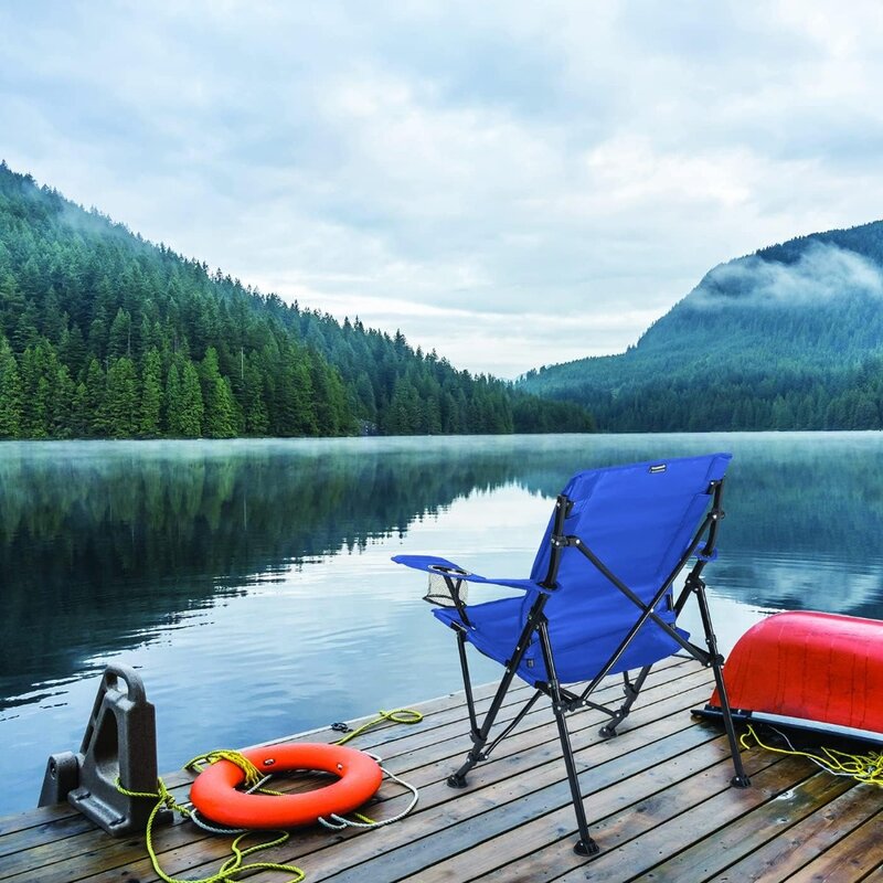 Chaise de camping Guru 3.0 RapDuty, pliante, avec support lombaire et sac à dos, mobilier d'extérieur bleu marine