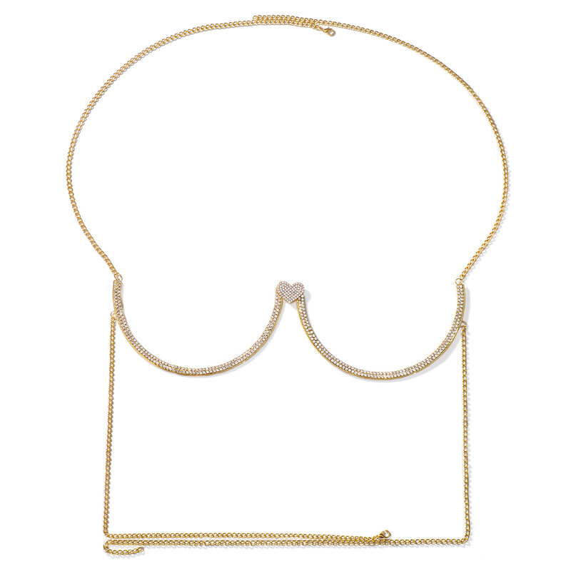 القلب الصدر قوس مجوهرات الصدرية سلسلة للنساء الجسم كريستال بيكيني الصيف قمة أنيقة 2022 الملابس إكسسوارات عقد الشاطئ