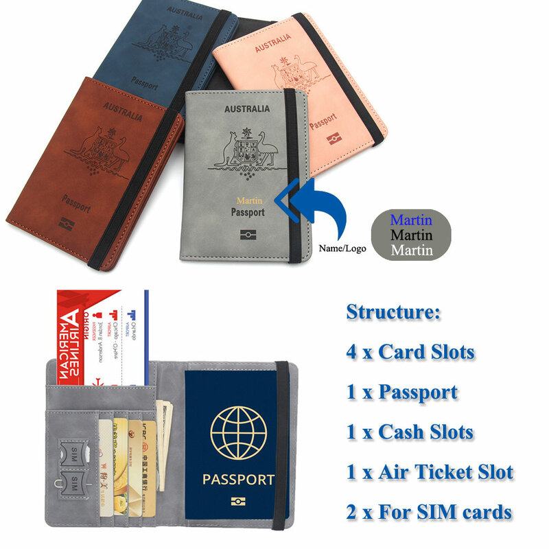 맞춤형 호주 여권 커버, RFID 차단, 여행 여권 지갑 거치대, ID 카드 케이스 커버