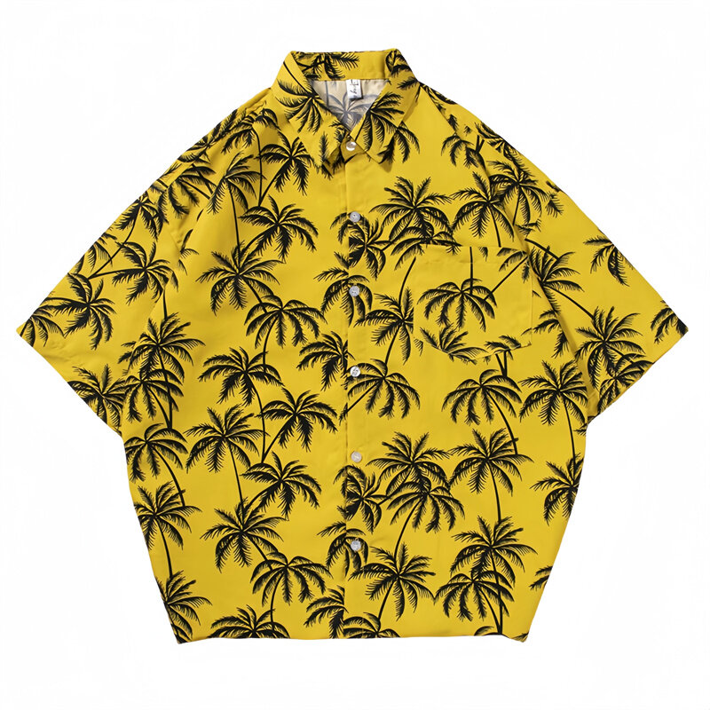 Kemeja motif bunga kasual pria, mantel kaus Retro pantai Hawai ukuran besar longgar pas lengan pendek musim panas