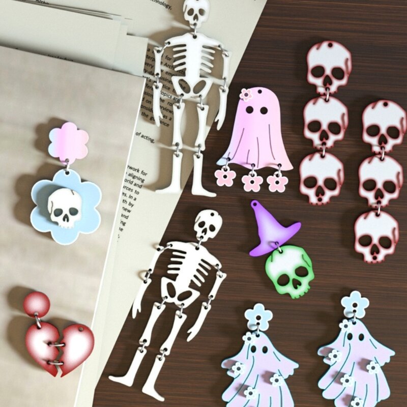 Moules en Silicone en forme squelette crâne d'halloween, boucles d'oreilles, bricolage, collier artisanal