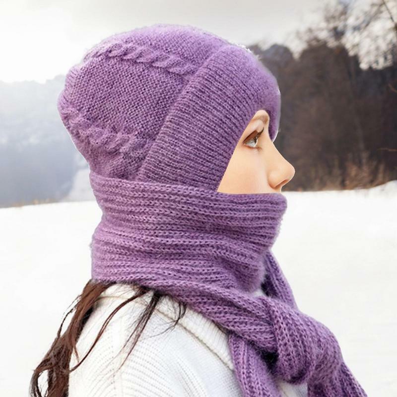 Lenço feminino de malha com capuz, pescoço longo quente cachecóis, chapéu quente, suprimentos de inverno, novo