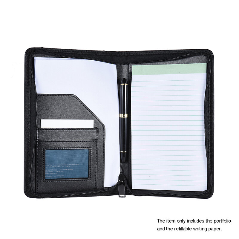 A5 Document Folder Professional Zippered Multifunctional Organizer For Document with Writing Pad Card Pocket for Business Office