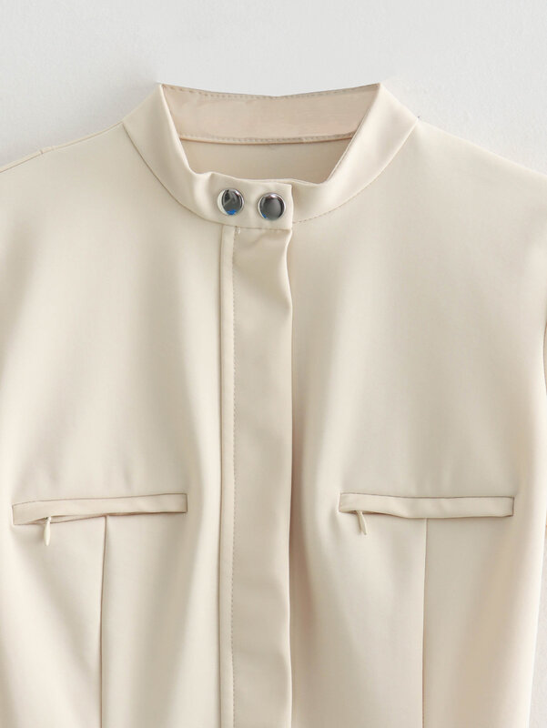 Women's 2024 New Fashion Zipper Pocket Decoration Slim Fit Mini Dress Retro Short Sleeve Button up Women's Dress Mujer
