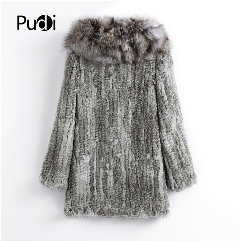 CT903 New Autumn Women Genuine Rabbit Fur Coat With Real Fox Fur Collar Lady Casual Coat Free Shipping