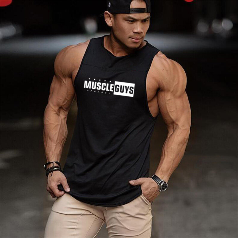 Hot Sale Gym Bodybuilding Fashion Sleeveless Breathbale T-shirts Summer Loose Cool Cotton Men's Casual Fitness Muscle Tank Tops